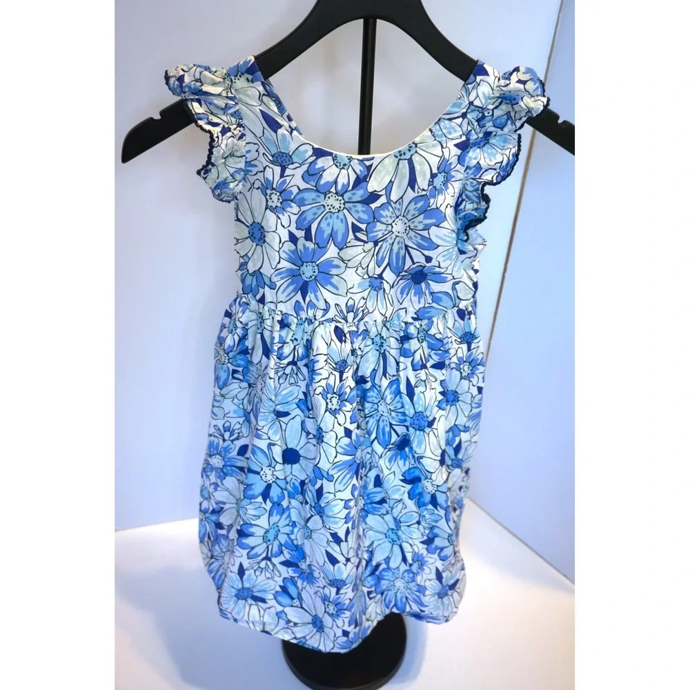 Sigrid Olsen Kids Blue Floral Cotton Ruffle Strap Dress Size 6